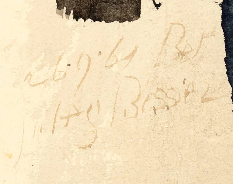 Signature 1 — Julius Bissier · At the lower left of the sheet, below the painted forms.