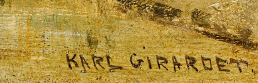 Signatur 1 — Karl Girardet · Unten rechts auf der Leinwand, unmittelbar oberhalb des Rahmens.