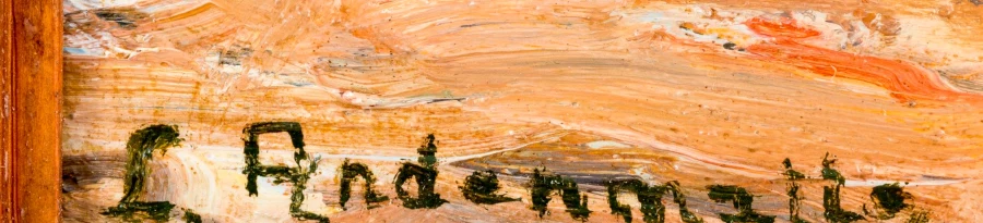 Signature 1 — Leo Andenmatten · Dans l’angle inférieur gauche de la toile, juste au-dessus du bord inférieur.