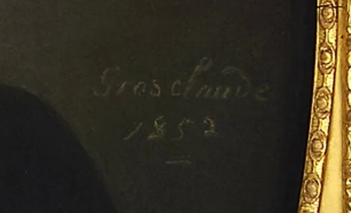Signature 1 — Louis-Aimé Grosclaude · Dans le fond sombre, en bas à droite du portrait, à droite du buste.