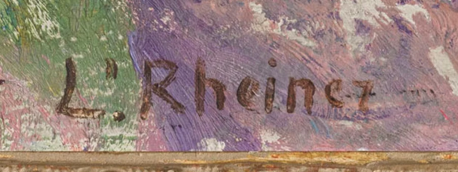 Signature 5 — Louis Rheiner · En bas à droite de la surface peinte, juste au-dessus du cadre.