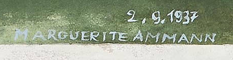 Signature 2 — Marguerite Ammann · In the left part of the image, below the tree with white branches.