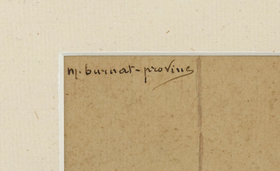 Signature 1 — Marguerite Burnat-Provins · En haut à gauche du recto, sur le papier.