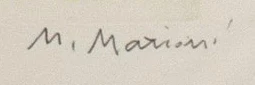 Signature — Mario Marioni · Dans la marge inférieure, sous l’image imprimée, vers la droite.