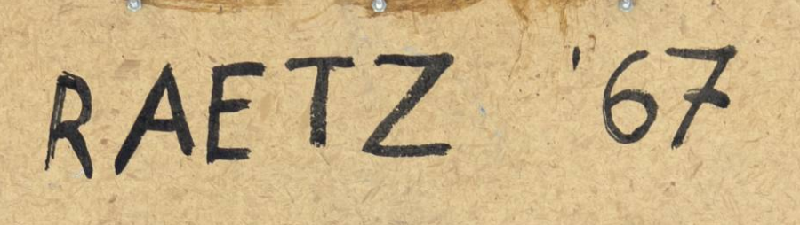 Signature 9 — Markus Raetz · Au revers, dans la partie supérieure centrale du panneau.