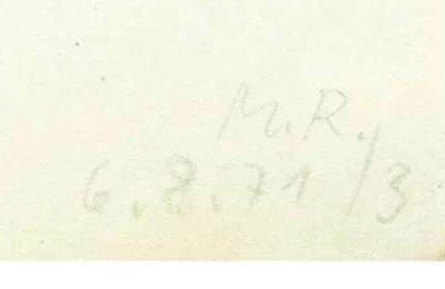 Monogramme 2 — Markus Raetz · En bas à droite de la feuille, sous la zone peinte.
