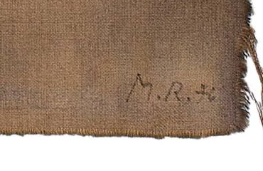 Monogramme 1 — Markus Raetz · En bas à droite du grand morceau de tissu, au recto.