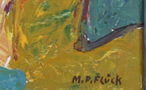 Signature — Martin Peter Flück · En bas à droite de la peinture, juste au-dessus du bord inférieur.