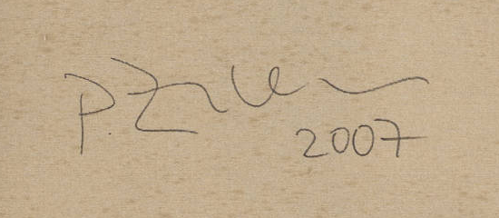 Signature — Peter Zimmermann · Au verso, dans la partie supérieure, légèrement à droite du centre.