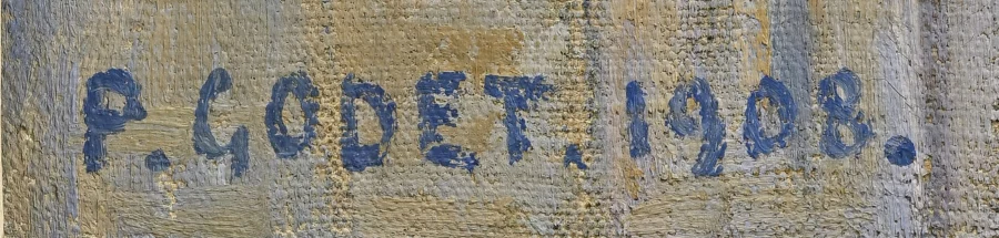 Signature — Pierre Godet · At the lower left of the canvas, just above the bottom edge.