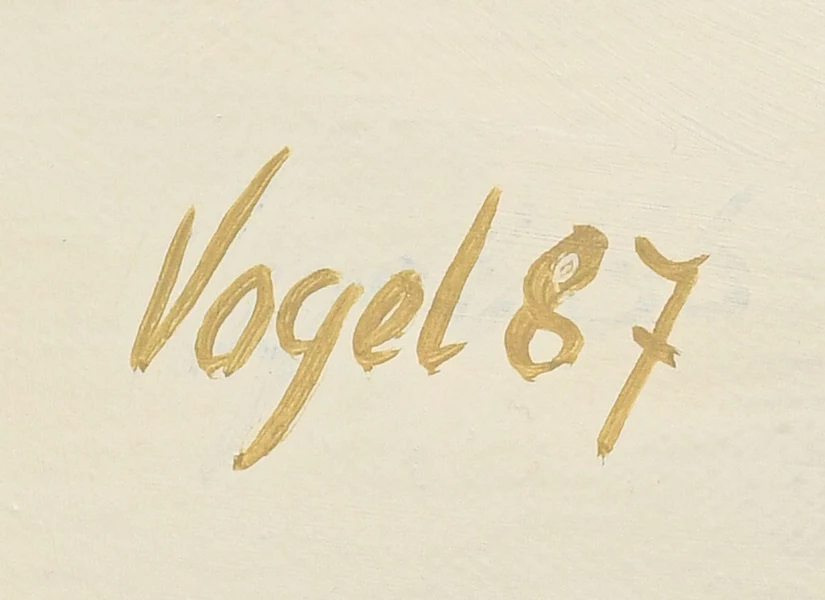 Signature 2 — Pierre Vogel · Dans l’angle inférieur droit de la toile, sur la zone claire.