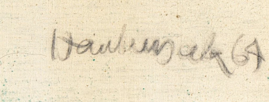 Signature — Pierre Haubensak · Au verso, dans la partie inférieure droite, sous le titre manuscrit.