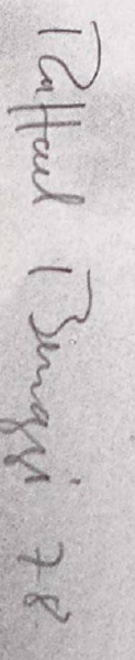 Firma 2 — Raffael Benazzi · Nel margine sinistro del foglio, come appare nella fotografia.