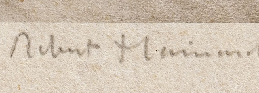 Signature 6 — Robert Hainard · Dans la marge inférieure, sous la partie gauche de l’image imprimée.