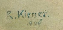 Signature — Robert Kiener · En bas à gauche de la peinture, avec la date juste en dessous.