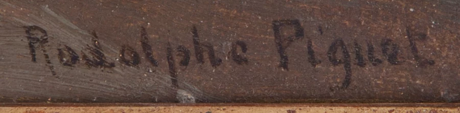 Signature 1 — Rodolphe Piguet · At the lower right of the painting, just above the inner edge of the frame.