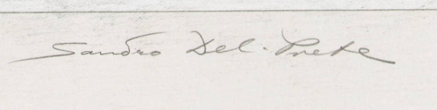 Signature — Sandro del Prete · En bas à droite, dans la marge sous l’image.