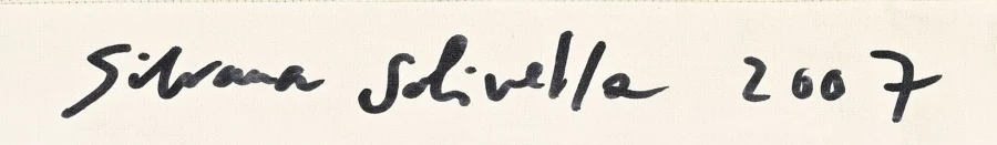 Signature — Silvana Solivella · Au verso, près du bord supérieur de la toile.