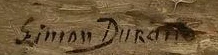Signature 1 — Simon Durand · Dans l’angle inférieur gauche du tableau.