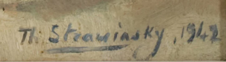 Signatur — Théodore Strawinsky · Unten rechts auf der bemalten Tafel.