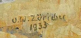 Signature — Ulrich Wilhelm Züricher · En bas à droite de la toile