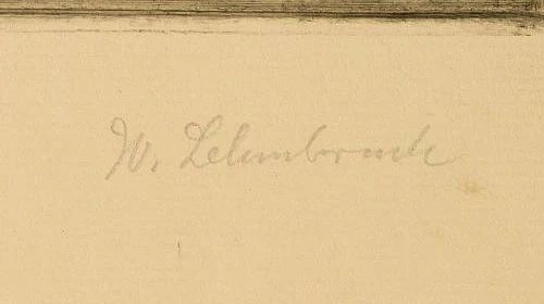 Signature 3 — Wilhelm Lehmbruck · En bas à droite, sous la cuvette de l’estampe.
