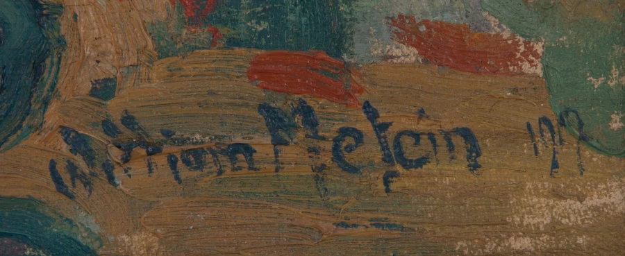 Signatur — William Métein · Unten rechts auf der Leinwand, im Bereich des Vordergrunds.