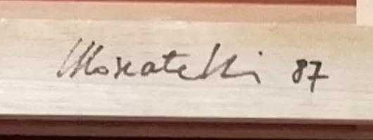 Firma — Yvan Moscatelli · Sul verso, sulla traversa superiore in legno, vicino al centro.
