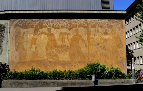 Cuno Amiet — La Récolte des pommes, sgraffito de la façade du Kunstmuseum Bern