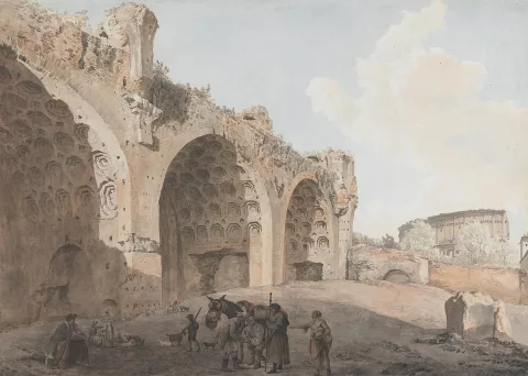 Louis Ducros — Ruines de la basilique de Maxence, Forum romain