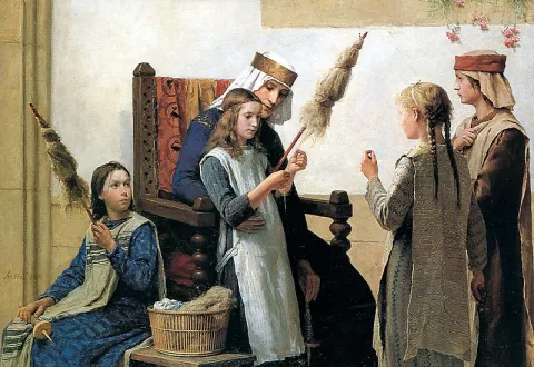 Albert Anker — La reine Berthe et les fileuses
