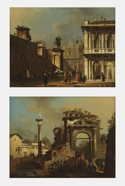 Giovanni Migliara — Attribuito a Giovanni Migliara — Due vedute di Venezia