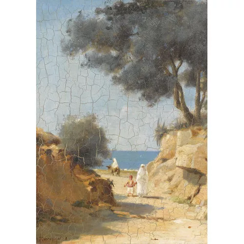 Abraham Hermanjat — Orientalische Küstenpartie mit Staffage.