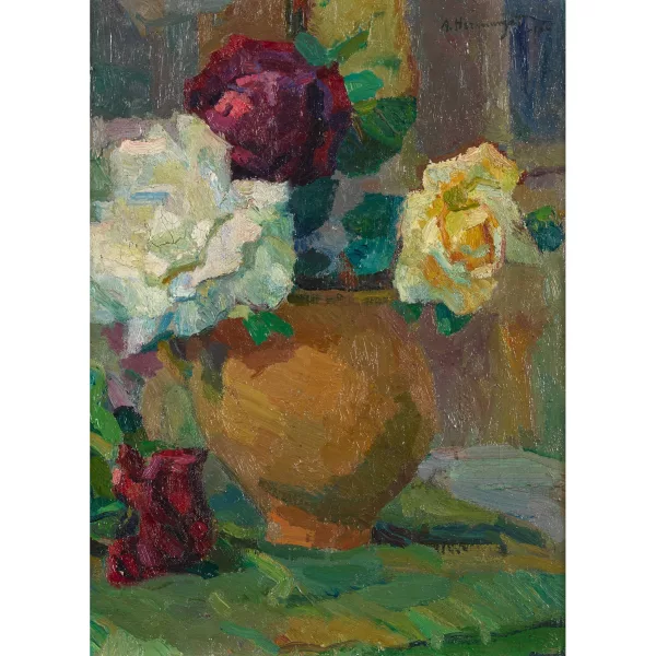 Abraham Hermanjat — Nature morte aux roses.