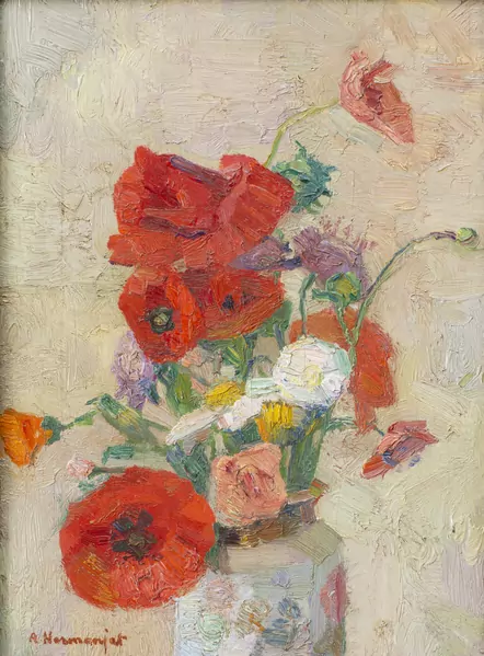 Abraham HERMANJAT (1862-1932), 'Nature morte aux coquelicots', huile — DognyAuction