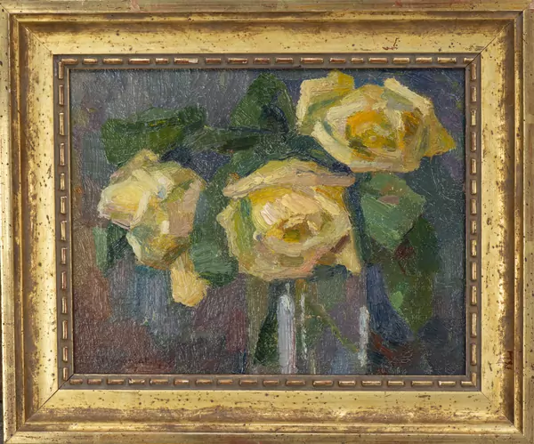 Abraham HERMANJAT (1862-1932), 'Nature morte aux roses jaunes', huile — DognyAuction