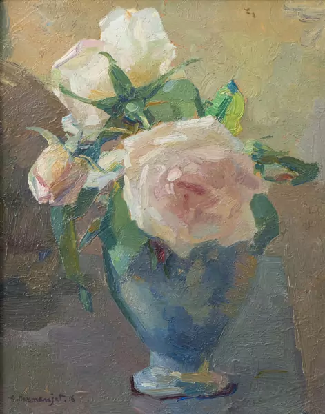 Abraham HERMANJAT (1862-1932), 'Nature morte aux roses', huile — DognyAuction
