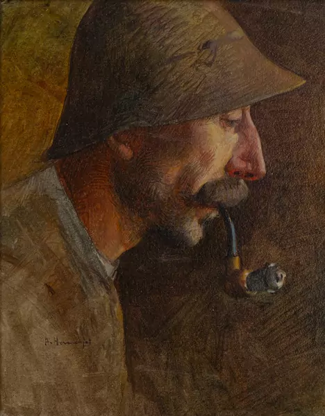 Abraham HERMANJAT (1862-1932), "Homme à la pipe-paysan du Valais"', huile — DognyAuction