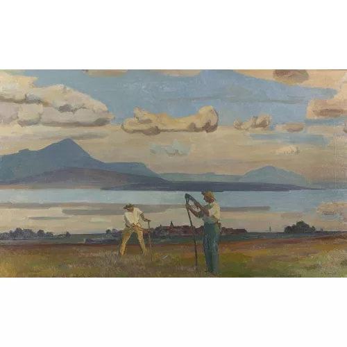 Abraham Hermanjat — Sommerliche Seeuferpartie mit Feldarbeitern.