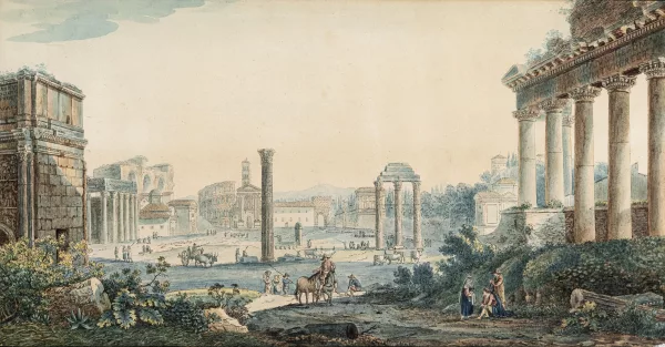 Abraham-Louis-Rodolphe Ducros — "Vue sur les ruines du Forum", Rome,