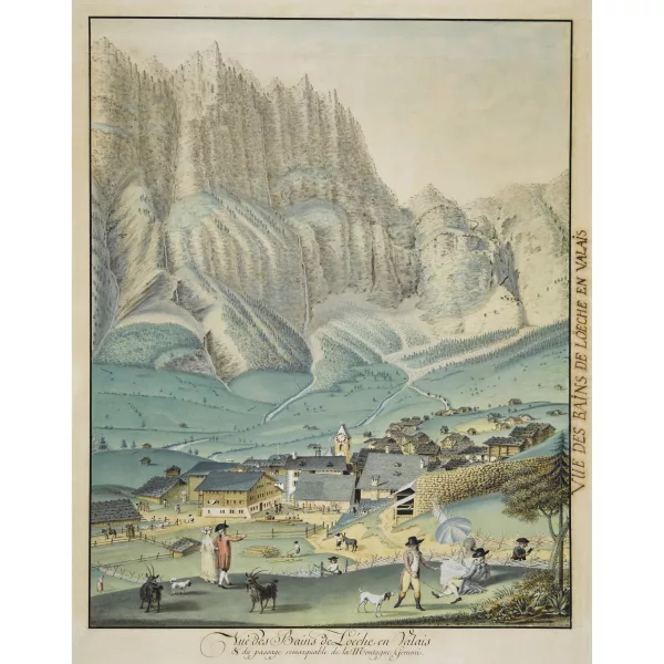 Abraham Samuel Fischer — "Vue des Bains de Loéche en Valais & du passage remarquable de la Montagne Gemmi".