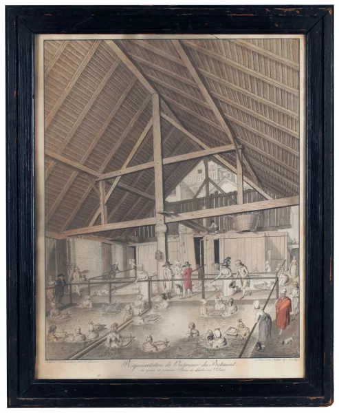 Abraham Samuel Fischer — Vue des Bains de Loëche en Valais, Représentation de l'Intérieur du Batiment