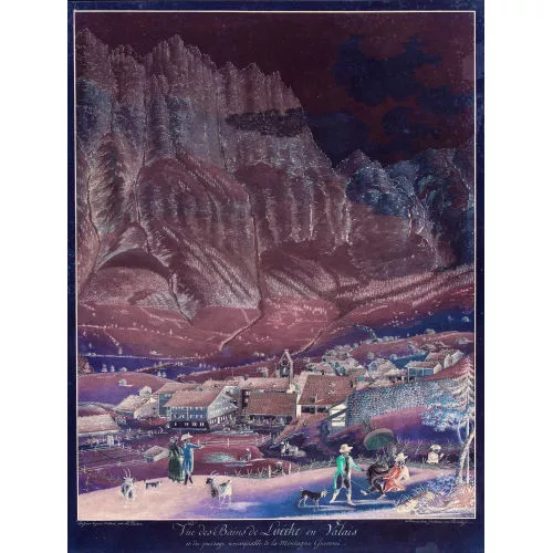 Abraham Samuel Fischer — "Vue des Bains de Loéche en Valais...".
