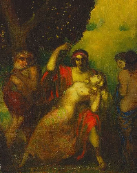 Adolf Frey-Moock — Bukolische Szene mit flötespielendem Pan