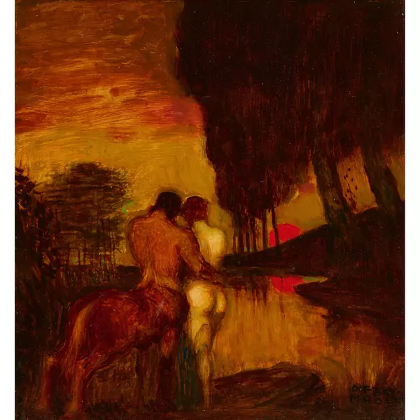 Zentaur mit Frau bei Sonnenuntergang