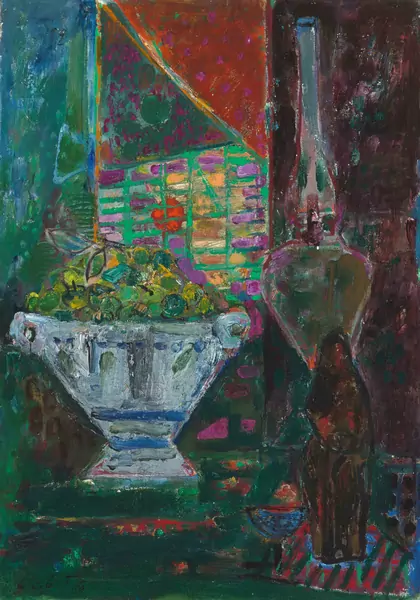 Adolf Herbst — Stillleben mit Früchteschale und Skulptur. 1959. — Schuler Auktionen