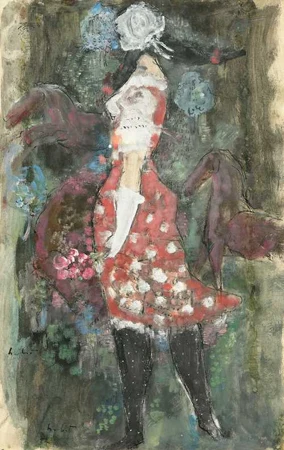ADOLF HERBST — Frau im roten Kleid mit Pferden. — Koller Auktionen