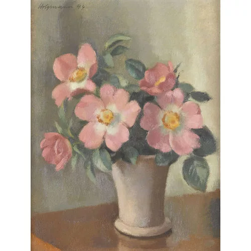 Adolf Holzmann — Stillleben mit Blumen in einer Steingutvase.