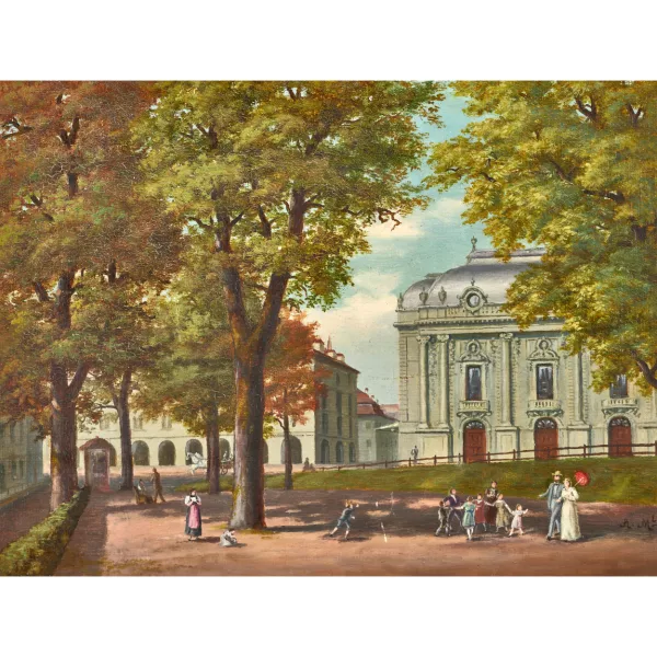 Adolf Methfessel — Sommerliche Parkszene vor dem Berner Stadttheater.
