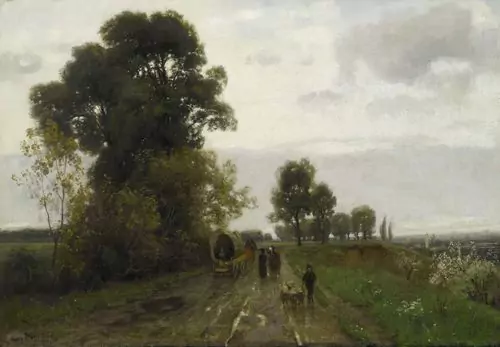 ADOLF STÄBLI — Landschaft mit einer Kutsche und Figuren. — Koller Auktionen